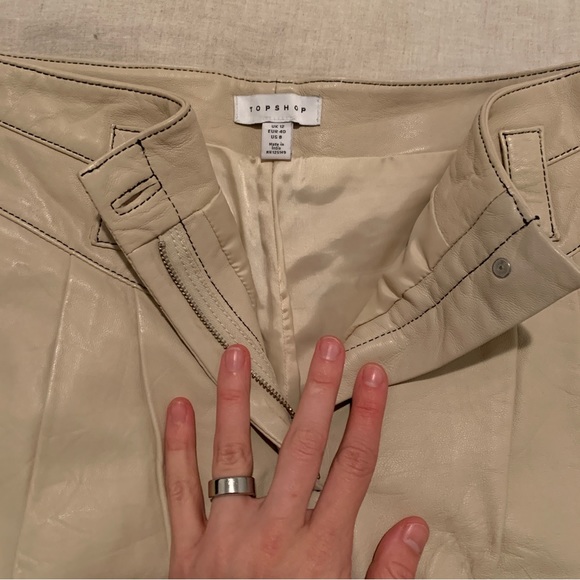 Topshop cream genuine leather high waisted pleated trousers - 8 - Picture 8 of 16